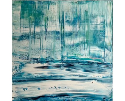 ACRILICO SU TELA LETTERIA RUSSO ' WINDOW INTO OCEAN ' dimensioni L 100 x H 100 cm.