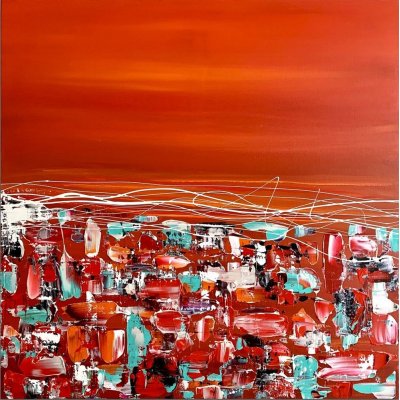 ACRILICO SU TELA LETTERIA RUSSO ' VIBES RED ' dimensioni L 100 x H 100 cm.