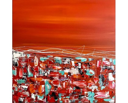 ACRILICO SU TELA LETTERIA RUSSO ' VIBES RED ' dimensioni L 100 x H 100 cm.