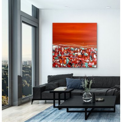 ACRILICO SU TELA LETTERIA RUSSO ' VIBES RED ' dimensioni L 100 x H 100 cm.