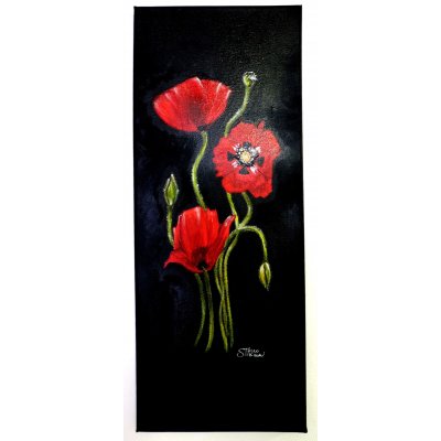 OLIO SU TELA TIZIANA STOCCO ' PAPAVERO ROSSO ' dimensioni L 20 x H 50 cm.