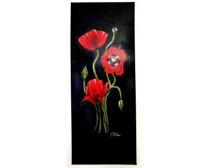 OLIO SU TELA TIZIANA STOCCO ' PAPAVERO ROSSO ' dimensioni L 20 x H 50 cm.