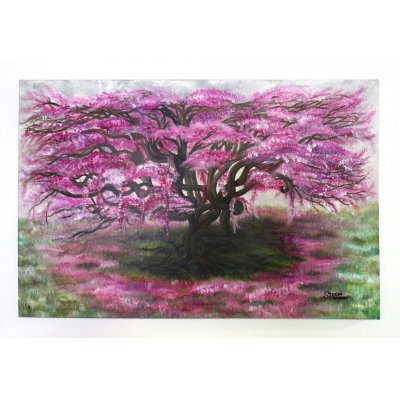 OLIO SU TELA TIZIANA STOCCO ' ALBERO CILIEGIO IN FIORE ' dimensioni L 60 x H 40 cm.