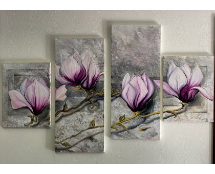 OLIO SU TELA TIZIANA STOCCO ' LE MAGNOLIE ' dimensioni L 30 x H 40 cm e L 30 x H 70 cm.