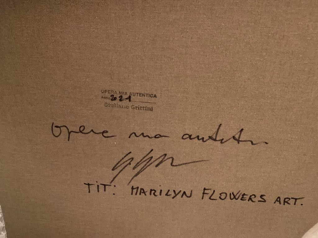 MIXED MEDIA ON CANVAS  GIULIANO GRITTINI ' MARILYN FLOWERS ART '  size  L 80 x H 90 cm.