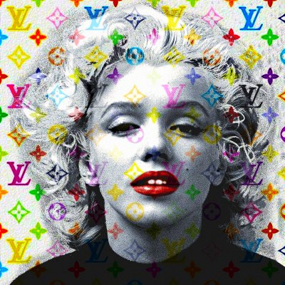 MIXED MEDIA SU TELA GIULIANO GRITTINI ' MODA MARILYN ' dimensioni L 100 x H 100 cm.