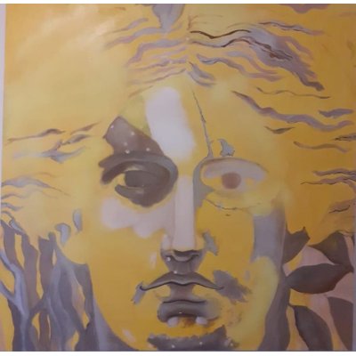 OLIO SU TELA STEFANIA COLOMBO ' PAST CONTINUOUS YELLOW ' dimensioni L 100 x H 100 cm.