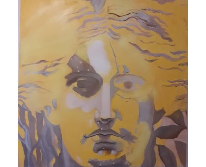 OLIO SU TELA STEFANIA COLOMBO ' PAST CONTINUOUS YELLOW ' dimensioni L 100 x H 100 cm.