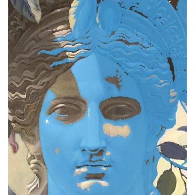 OLIO SU TELA STEFANIA COLOMBO ' PAST CONTINUOUS BLUE ' dimensioni L 50 x H 50 cm.