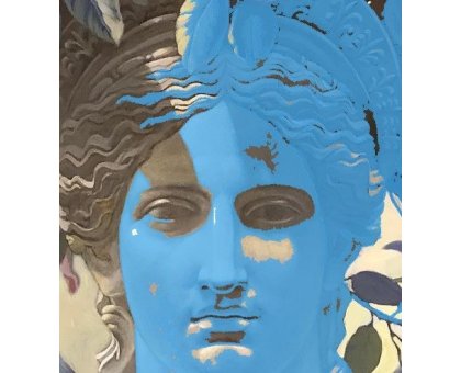 OLIO SU TELA STEFANIA COLOMBO ' PAST CONTINUOUS BLUE ' dimensioni L 50 x H 50 cm.