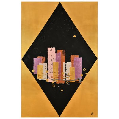 MIXED MEDIA SU TELA FULVIA STEARDO FERMI ' METROPOLI SULL 'ACQUA 2 ' dimensioni L 100 x H 150 cm.