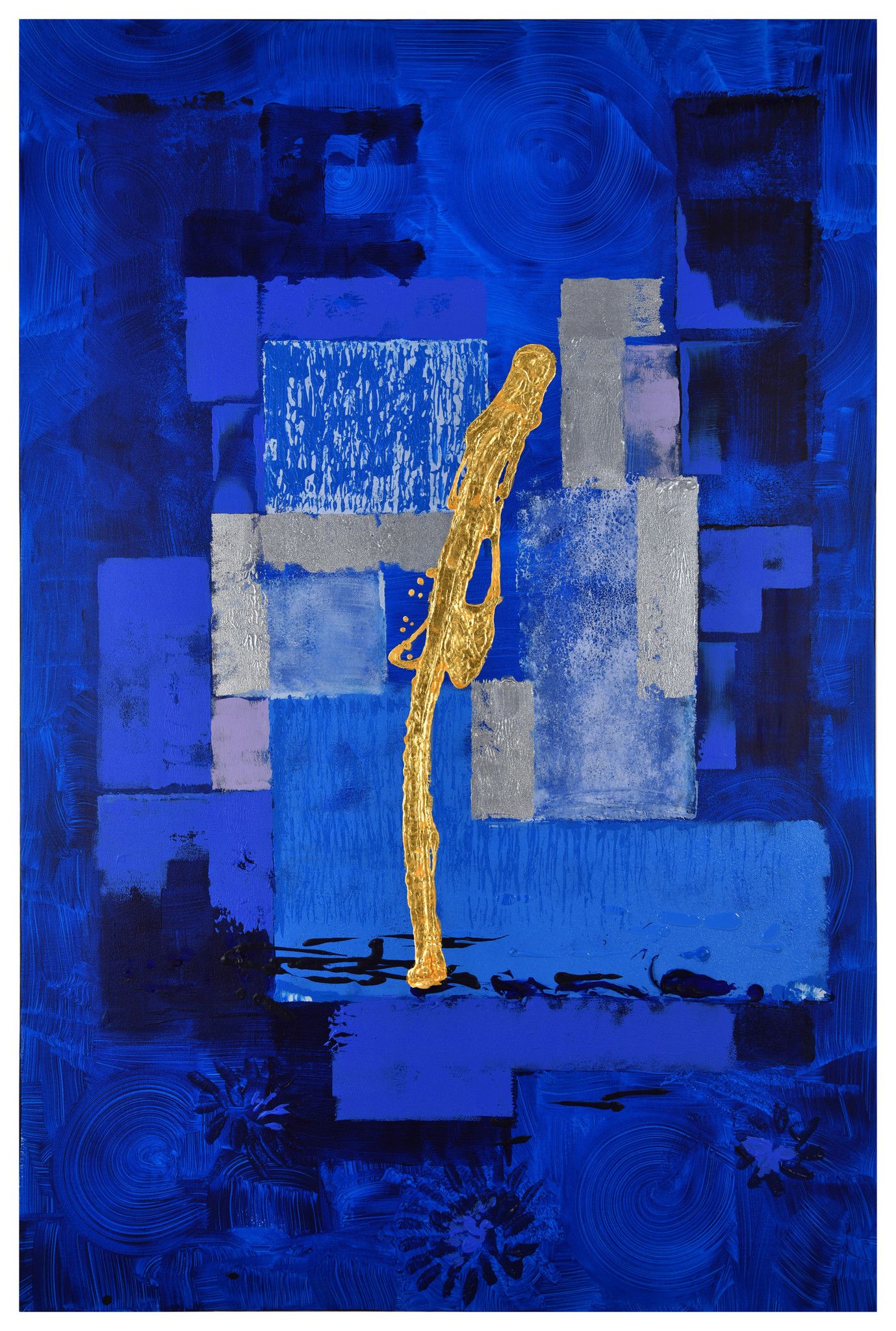 MIXED MEDIA SU TELA  FULVIA STEARDO FERMI ' NEL BLU '  dimensioni L 100 x H 150 cm.