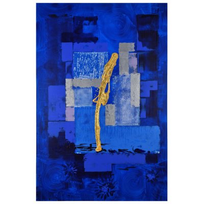 MIXED MEDIA SU TELA FULVIA STEARDO FERMI ' NEL BLU ' dimensioni L 100 x H 150 cm.