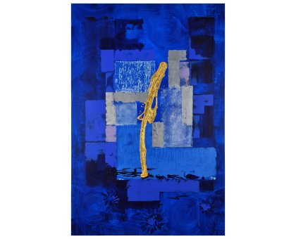 MIXED MEDIA SU TELA FULVIA STEARDO FERMI ' NEL BLU ' dimensioni L 100 x H 150 cm.