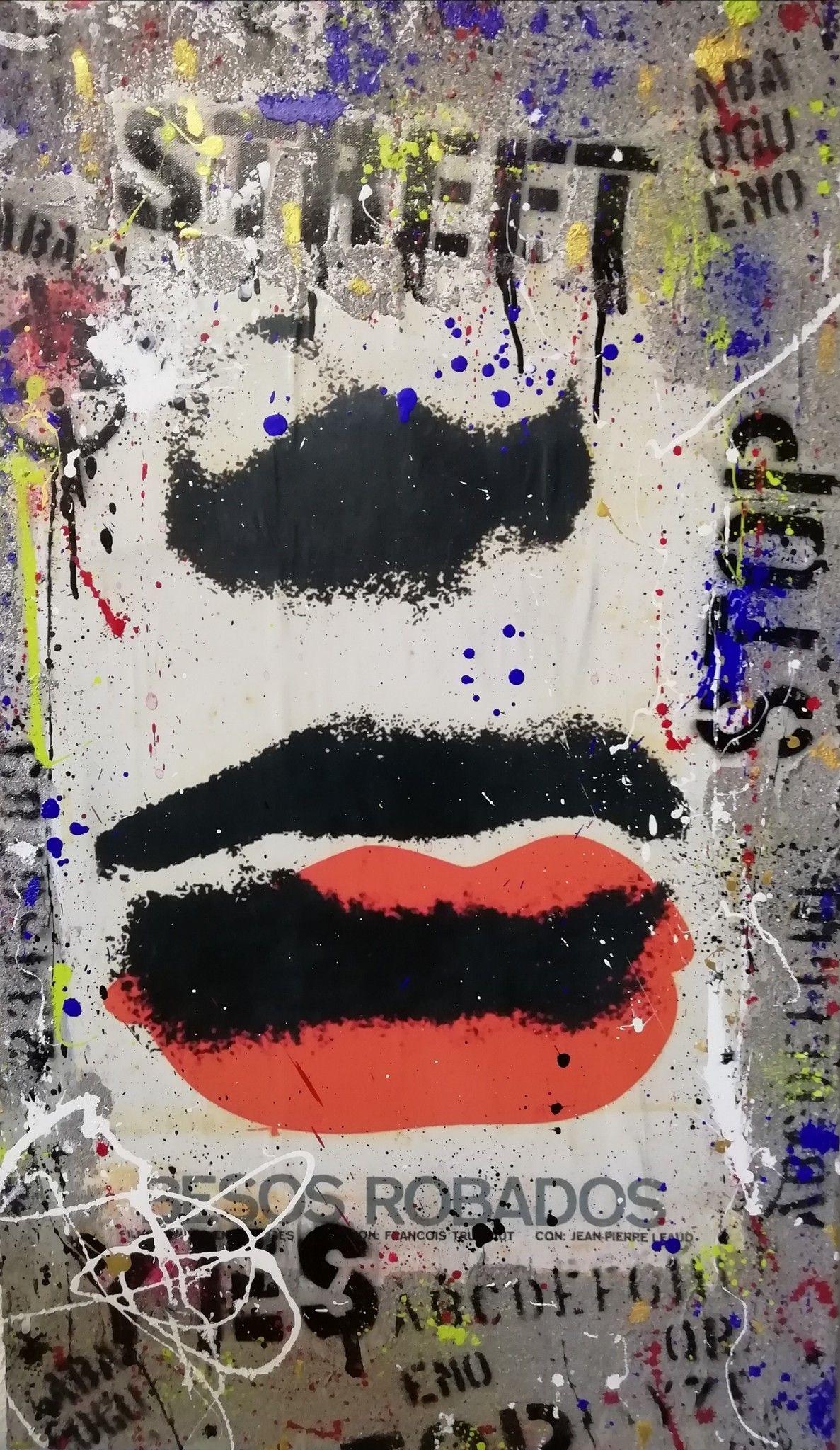 ACRILICO SU TELA  FRANCESCO CAMPANELLA ' BESOS ROBADOS '  dimensioni L 60 x H 100 cm.