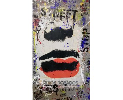 ACRILICO SU TELA FRANCESCO CAMPANELLA ' BESOS ROBADOS ' dimensioni L 60 x H 100 cm.