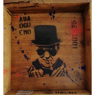 ACRILICO SU TAVOLA FRANCESCO CAMPANELLA ' CHURCHILL POP ' dimensioni L 42 X H 45 cm.