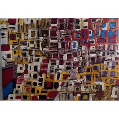 MIXED MEDIA SU TELA MAURO MASETTI ' QUARTIERI SAN ROCCO ' dimensioni L 73 x H 53 cm