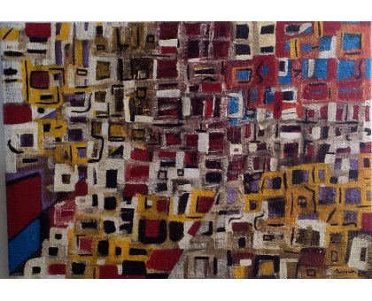 MIXED MEDIA SU TELA MAURO MASETTI ' QUARTIERI SAN ROCCO ' dimensioni L 73 x H 53 cm