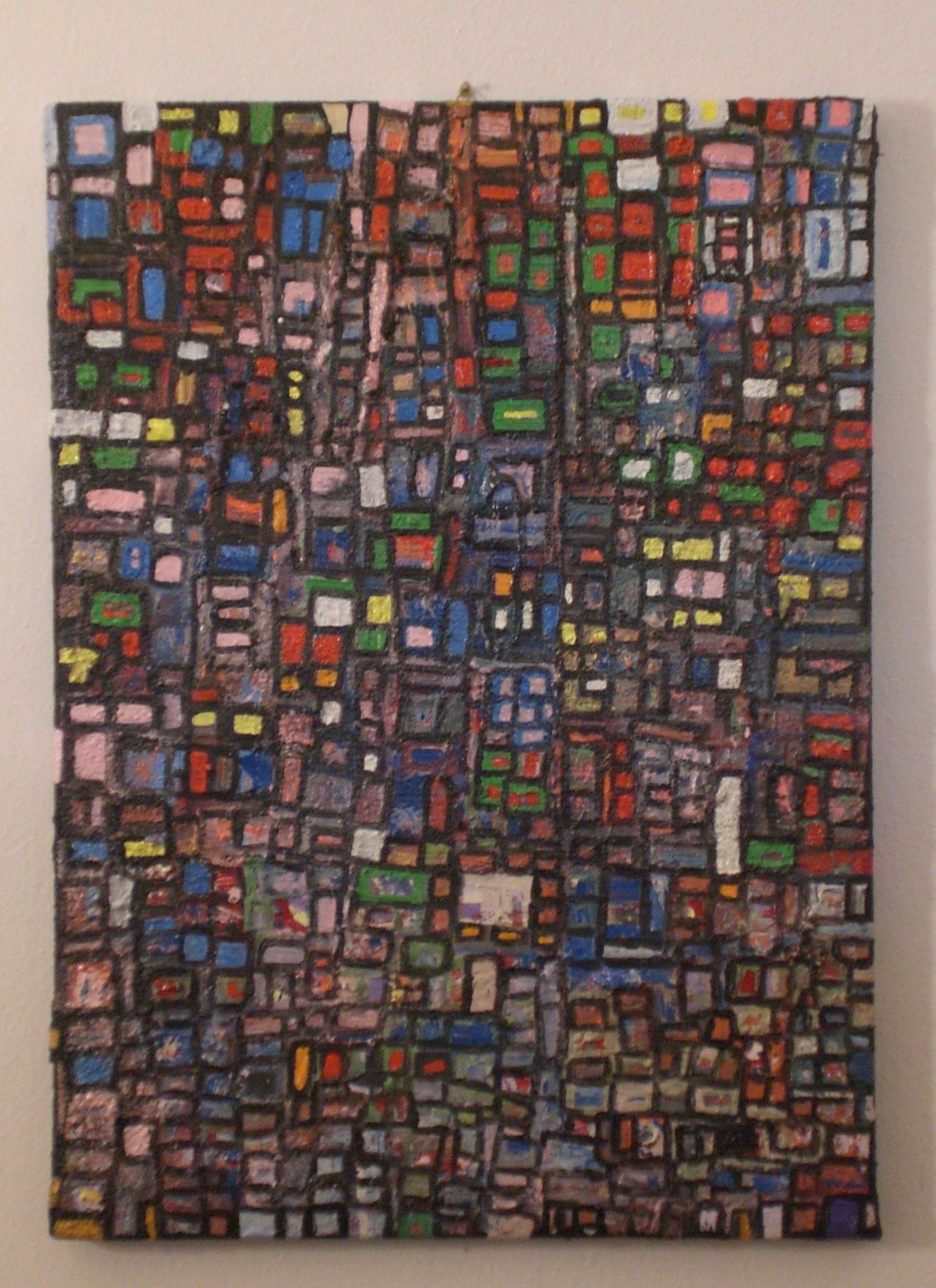 MIXED MEDIA SU TELA  MAURO MASETTI ' QUARTIERI '  dimensioni L 52, 5 x H 72 cm.