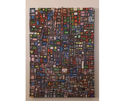 MIXED MEDIA SU TELA MAURO MASETTI ' QUARTIERI ' dimensioni L 52, 5 x H 72 cm.