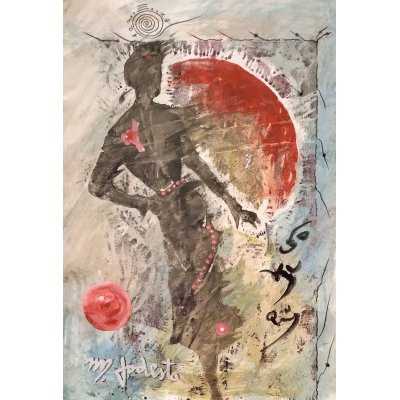 MIXED MEDIA SU CARTA MASSIMO PODESTA' ' LA GRANDE MADRE ' dimensioni L 42 x H 29,7 cm.