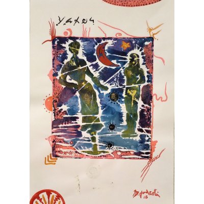 MIXED MEDIA SU CARTA MASSIMO PODESTA' ' SIMBOLOGIA QUANTICA ' dimensioni L 42 x H 29,7 cm.