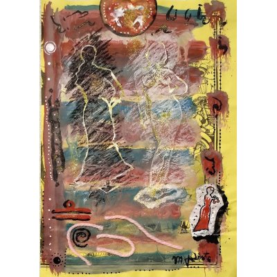 MIXED MEDIA SU CARTA MASSIMO PODESTA' ' FILI DI LANA ' dimensioni L 34,7 x H 24,7 cm.