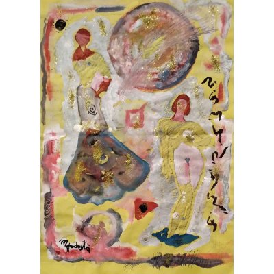 MIXED MEDIA SU CARTA MASSIMO PODESTA' ' AMICIZIA ' dimensioni L 34,7 x H 24,7 cm.