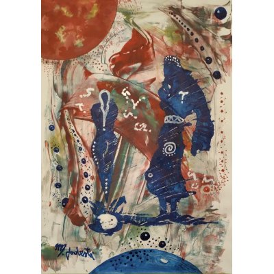 MIXED MEDIA SU CARTA MASSIMO PODESTA' ' IL SOLE ROSSO ' dimensioni L 42 x H 29,7 cm.