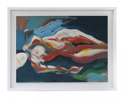 OLIO SU CARTONE TELATO NICA DEGAN ' RIPOSO ESTIVO ' dimensioni L 50 x H 70 cm.