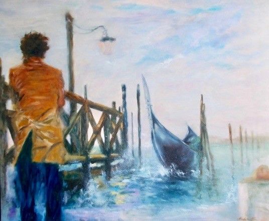 OLIO SU TELA MIRELLA SCOTTON ' ANONIMO VENEZIANO '  dimensioni L 120 x H 100 cm.