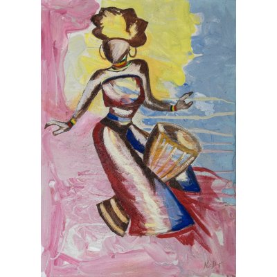 MIXED MEDIA SU TELA NICA DEGAN ' DONNA ETNICA ' dimensioni L 50 x H 70 cm.