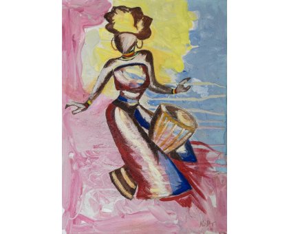 MIXED MEDIA SU TELA NICA DEGAN ' DONNA ETNICA ' dimensioni L 50 x H 70 cm.