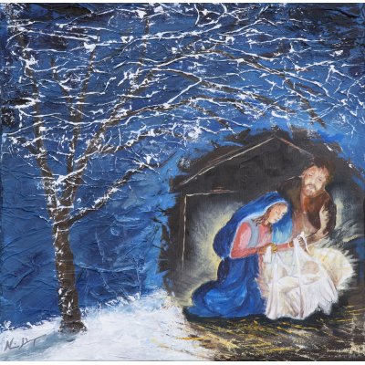 MIXED MEDIA SU TELA NICA DEGAN ' SACRA FAMIGLIA ' dimensioni L 50 x H 50 cm.