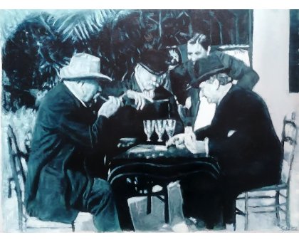 OLIO SU MASONITE FABRIZIO SPATARO ' LA PARTITA A CARTE ' dimensioni L 60 x H 45 cm.