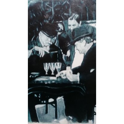 OLIO SU MASONITE FABRIZIO SPATARO ' LA PARTITA A CARTE ' dimensioni L 60 x H 45 cm.