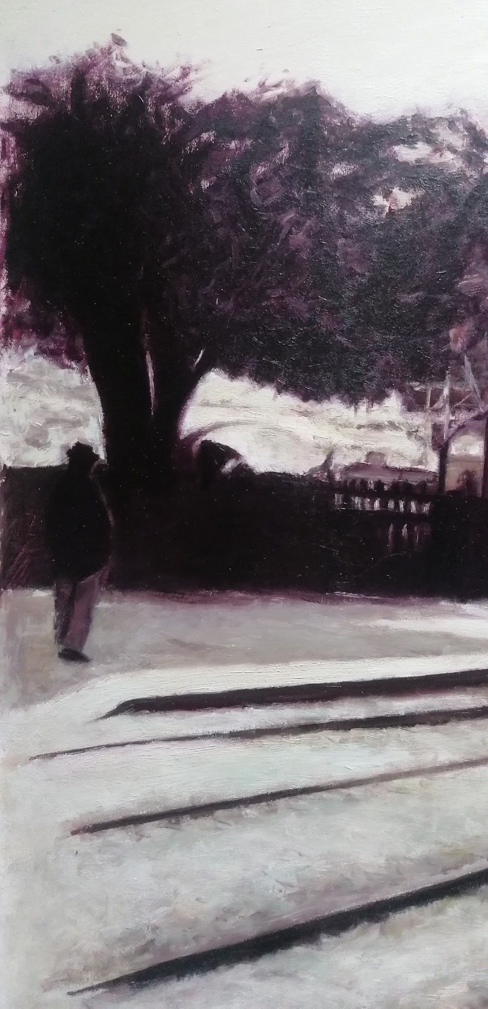 OLIO SU MASONITE  FABRIZIO SPATARO ' L 'ARRIVO DI UN TRENO ALLA STAZIONE DI LA CIOTAT '  dimensioni L 60 x H 40 cm.