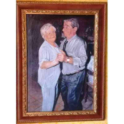 OLIO SU TELA FABRIZIO SPATARO ' COPPIA AL BALLO ' dimensioni L 35 x H 50 cm.