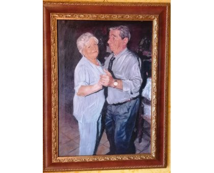 OLIO SU TELA FABRIZIO SPATARO ' COPPIA AL BALLO ' dimensioni L 35 x H 50 cm.