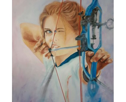 OIL ON CANVAS MIRELLA SCOTTON " ARCHERY COMPOUND " size L 100 x H 120 cm.