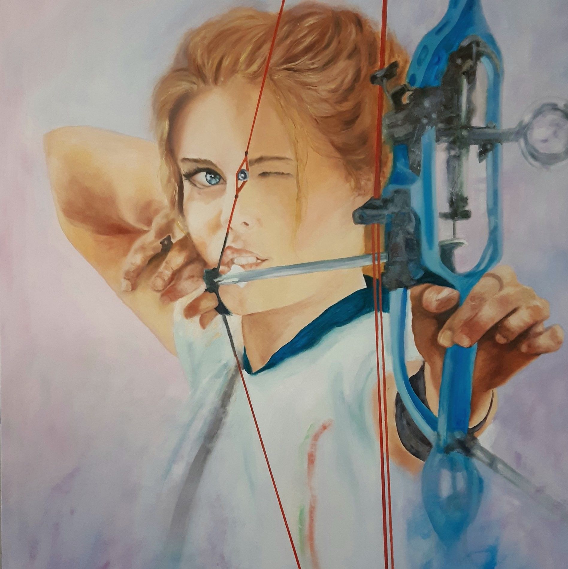 OLIO SU TELA MIRELLA SCOTTON " ARCHERY COMPOUND "  dimensioni L 100 x H 120 cm.