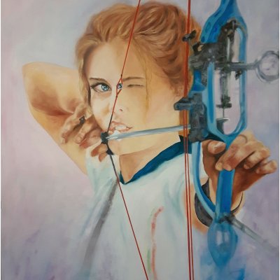OLIO SU TELA MIRELLA SCOTTON " ARCHERY COMPOUND " dimensioni L 100 x H 120 cm.