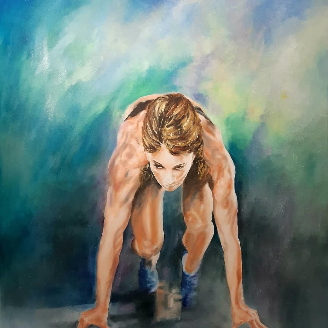 OLIO SU TELA MIRELLA SCOTTON " READY GO "  dimensioni L 100 x H 120 cm.
