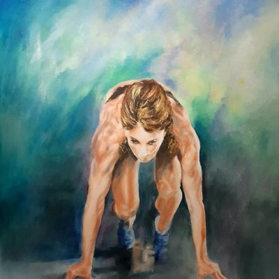 OLIO SU TELA MIRELLA SCOTTON " READY GO " dimensioni L 100 x H 120 cm.