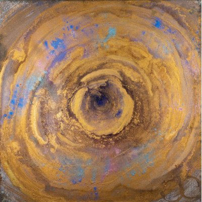 MIXED MEDIA SU TELA PAOLA HULLER ' MESSAGGIO NELLA BOTTIGLIA N. 76 ' dimensioni L 50 x H 50 cm.