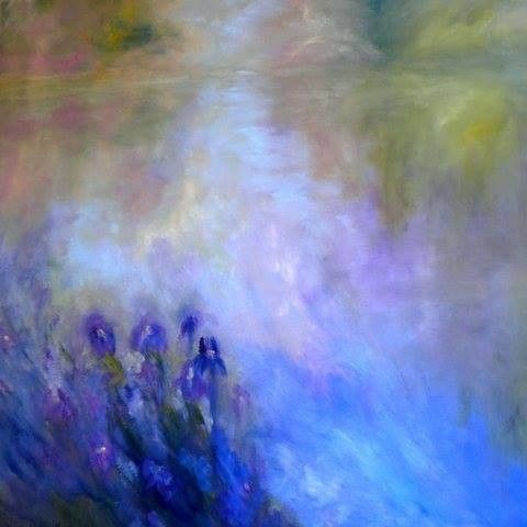 OIL ON CANVAS  MIRELLA SCOTTON " IRIS "  size  L 80 x H 80 cm.