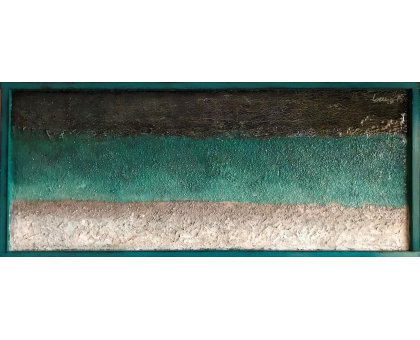 MIXED MEDIA ON WOODEN BOARD LORENA PREMOLI ' BEACH ' size L 78 x H 34 cm. .