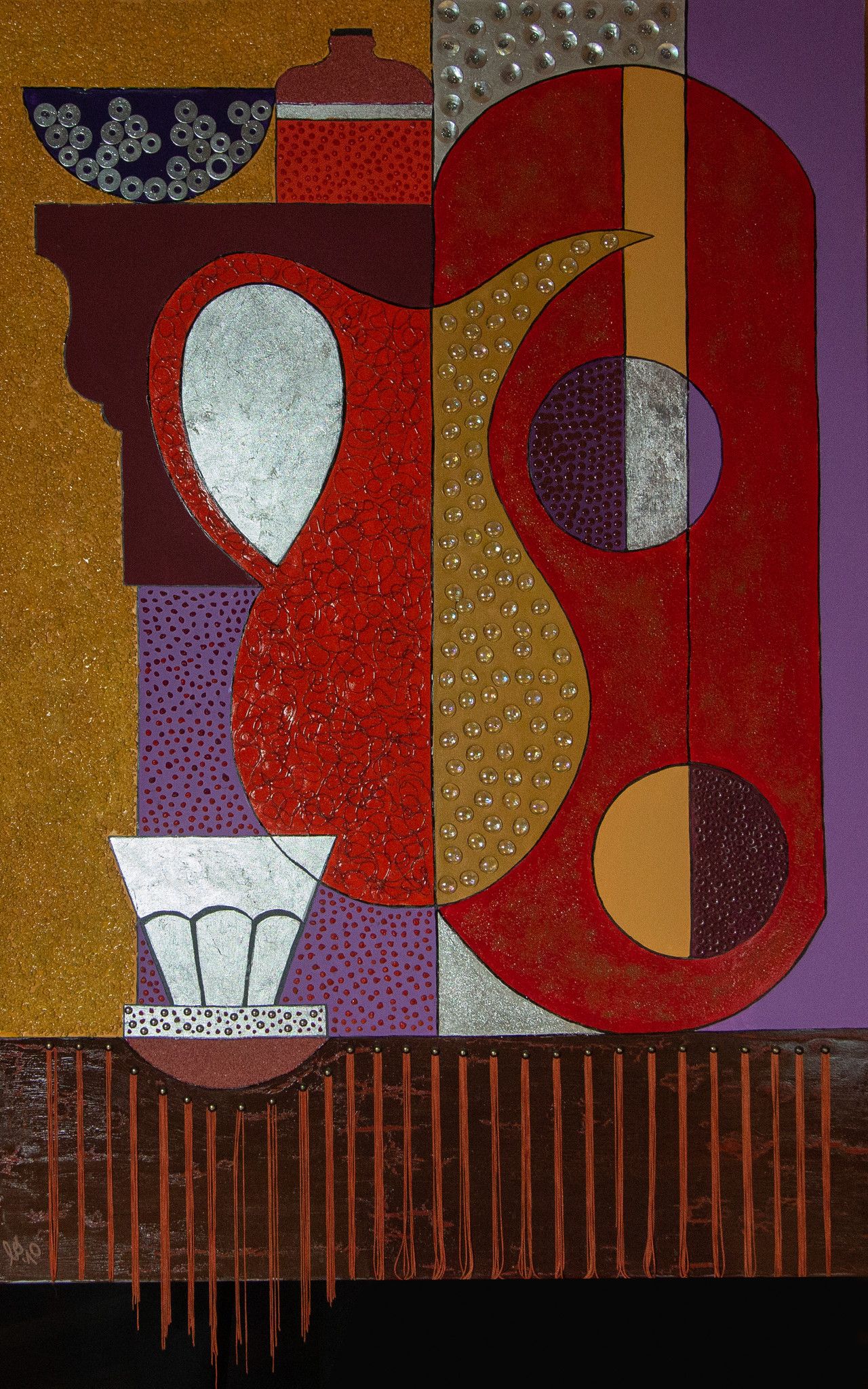 MIXED MEDIA ON CANVAS  LORENA PREMOLI ' PILILO' '  size  L 90 x H 130 cm.