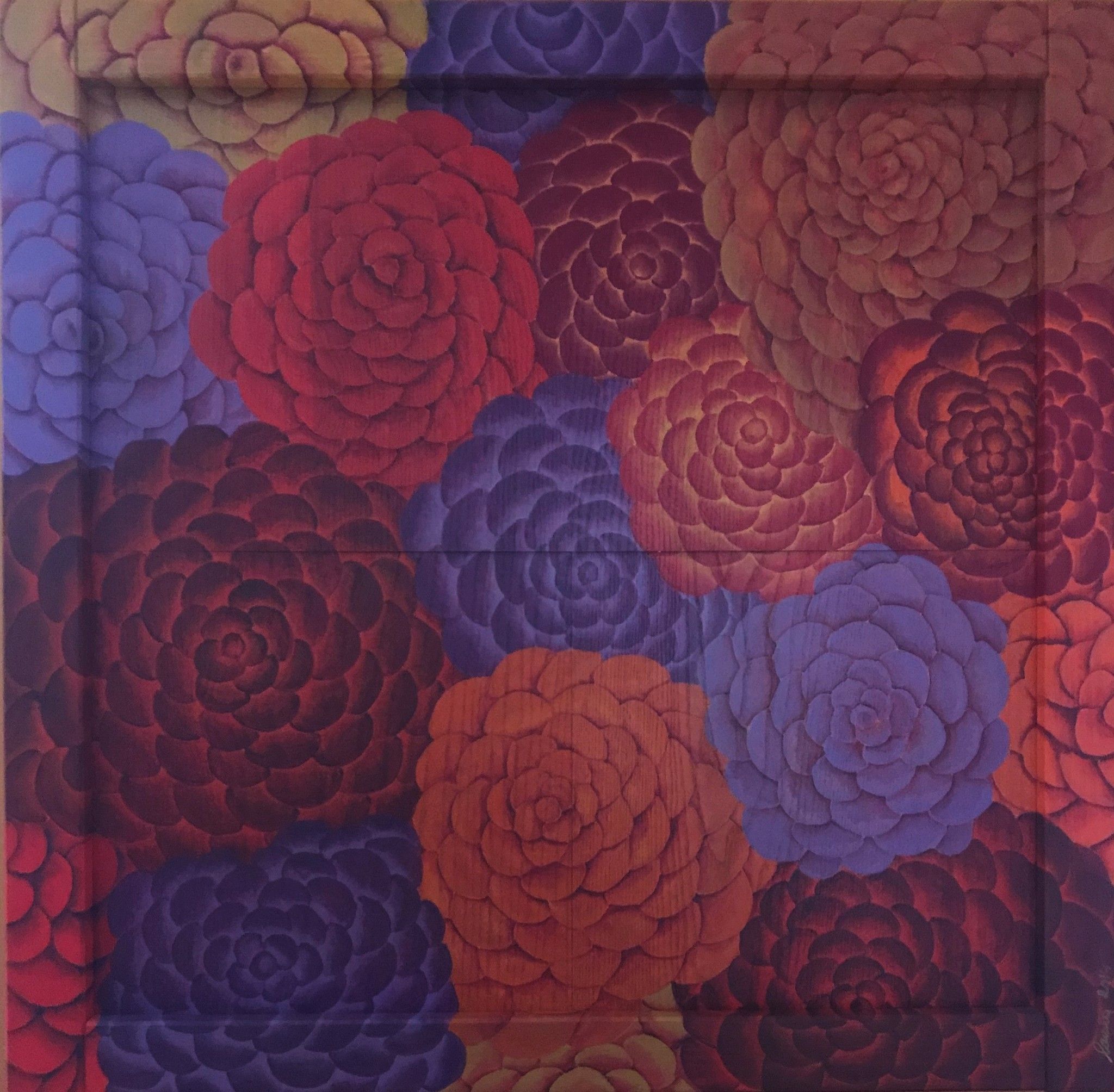 ACRYLIC ON WOODEN BOARD LORENA PREMOLI ' CUT IKEA '  size  L 76 x H 74 cm.